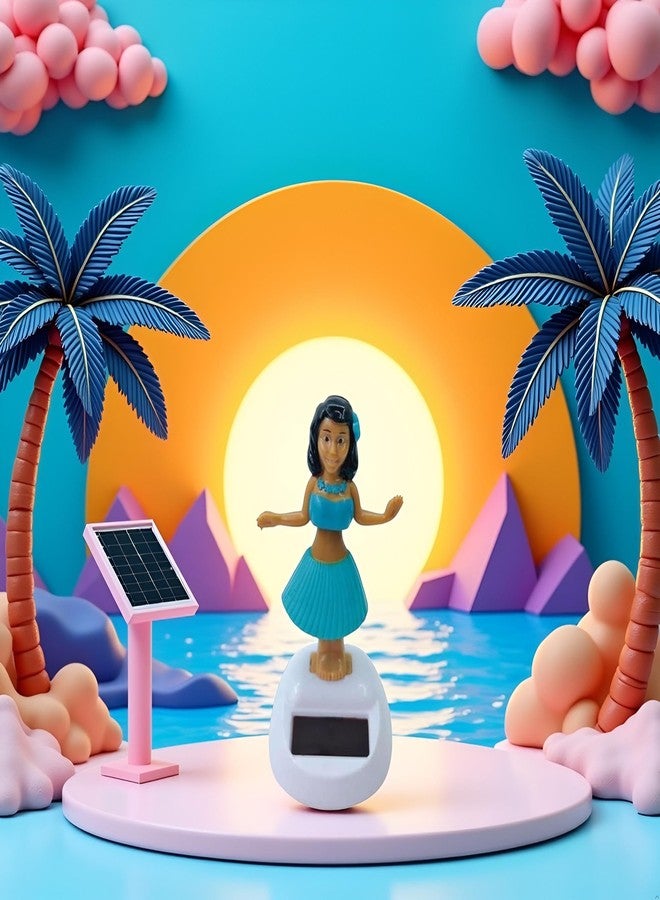 Qintreesify Blue Solar Powered Dancing Hula Girl Dashboard Decorations Swinging Bobbleheads Collection Figurines for Auto Interior Home Car Accessories, - Image 2